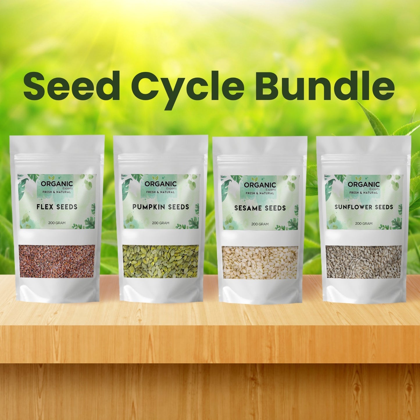 Seed Cycle Kit | 4 Essentials for Hormonal Balance | Flax, Pumpkin, Sesame, Sunflower (100g each)