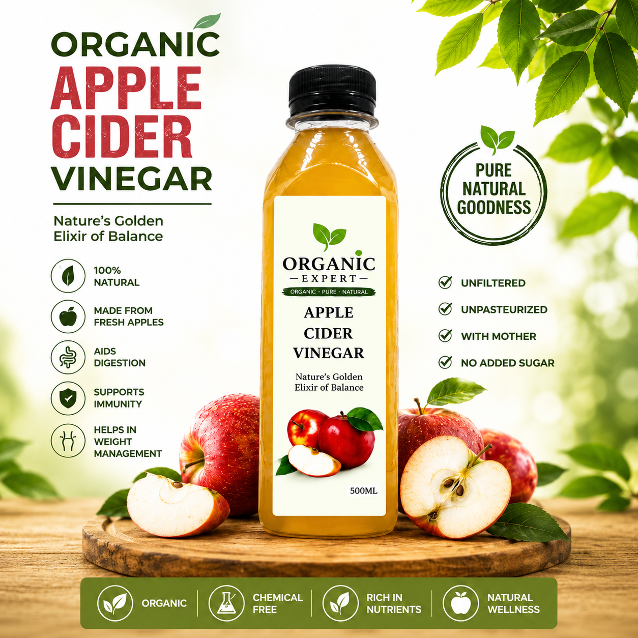 Apple Cider Vinegar with Mother – Raw & Unfiltered